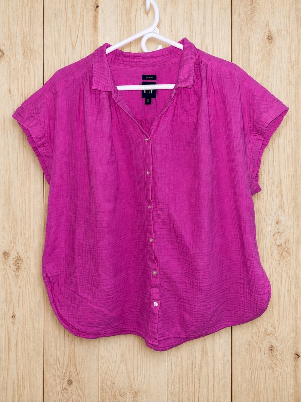 Gap 100% Cotton Gauze Cap Sleeve Button Down Top Pink Summer Top - XL - Picture 3 of 8